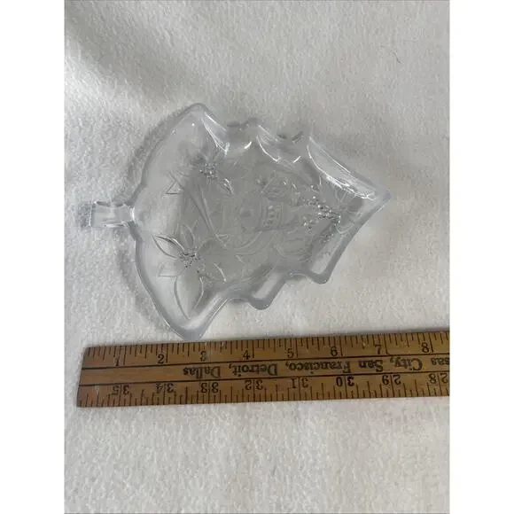Holiday Clear Glass Tree Candy Dish w/ Bell & Flower Design - Picture 5 of 6